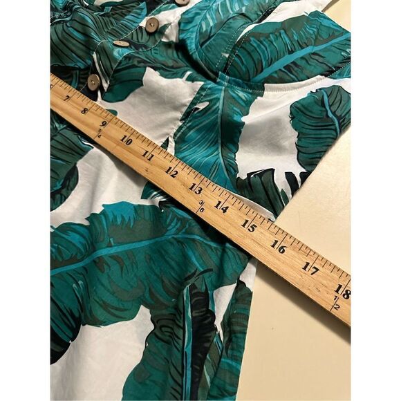 Boohoo Nasty Gal Romper Playsuit Green White 50s Style Palm Leaves Womens Sz L - Picture 11 of 15